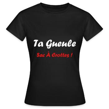 Chut Humour sac à crottes ferme ta gueule - T-shirt Femme - noir - Devant - AI Model Female 172 dark (172cm)