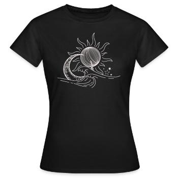 Mond Sonne Sterne Umweltschutz Natur Gezeiten - Frauen T-Shirt - Schwarz - Vorne - AI Model Female 172 dark (172cm)
