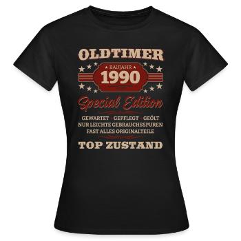 Oldtimer 1990 Jahrgang 1990 Geburtstag 1990 - Frauen T-Shirt - Schwarz - Vorne - AI Model Female 172 dark (172cm)
