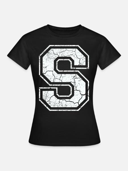 Buchstabe S in weiß im Vintage-Look - Frauen T-Shirt - Schwarz