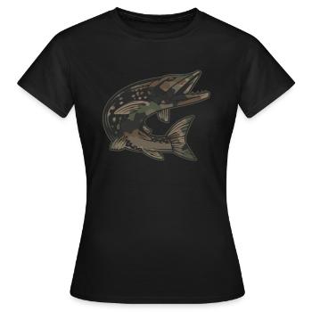 Brochet Petri salut pêche pêche rengaine pêche - T-shirt Femme - noir - Devant - AI Model Female 172 dark (172cm)