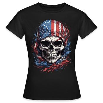 U.S. Flag & Skull: American Pride - Women's T-Shirt - black - Front - AI Model Female 172 dark (172cm)