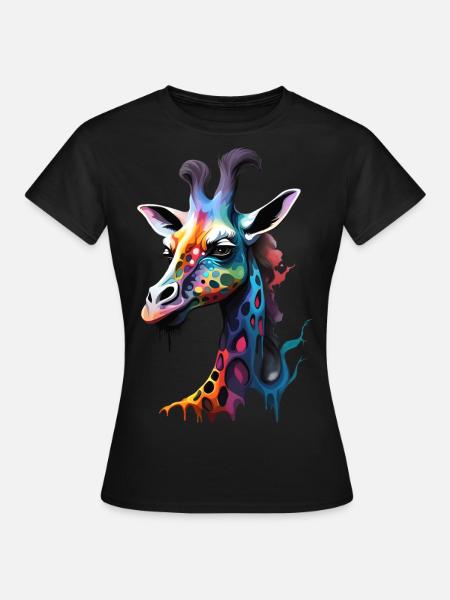 Giraffe, bunt - Frauen T-Shirt - Schwarz