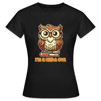 Ich bin eine Nachteule - Nerdy Owl - Frauen T-Shirt - Schwarz - Vorne - AI Model Female 172 dark (172cm)