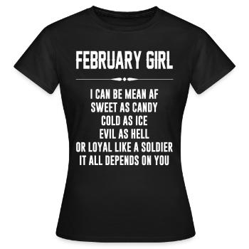 fille février je peux être méchant AF - T-shirt Femme - noir - Devant - AI Model Female 172 dark (172cm)