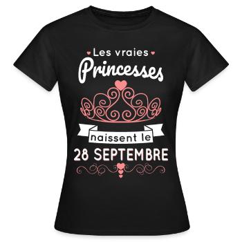 Anniversaire - Princesses naissent le 28 Septembre - T-shirt Femme - noir - Devant - AI Model Female 172 dark (172cm)