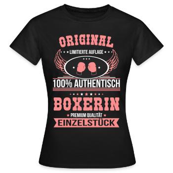 Boxerin - Original 100% Authentisch Einzelstück - Frauen T-Shirt - Schwarz - Vorne - AI Model Female 172 dark (172cm)