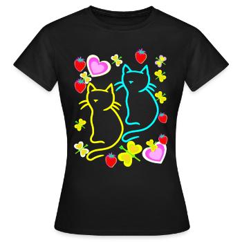 Kinder Kind Kleinkinder Sommer Retro Katzen 80er - Frauen T-Shirt - Schwarz - Vorne - AI Model Female 172 dark (172cm)