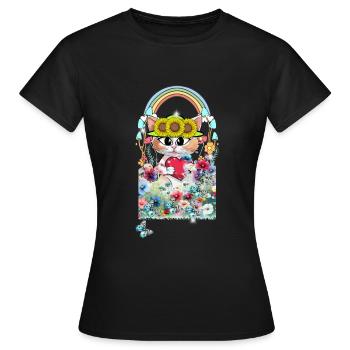 Chat Fleurs Jardin Enfants Filles - T-shirt Femme - noir - Devant - AI Model Female 172 dark (172cm)