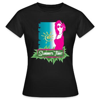 L'heure d'été avec une fille sexy porte des lunettes de soleil - T-shirt Femme - noir - Devant - AI Model Female 172 dark (172cm)