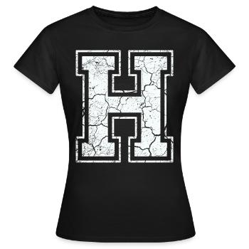 Un caractère H dans blanc in Used Look - T-shirt Femme - noir - Devant - AI Model Female 172 dark (172cm)