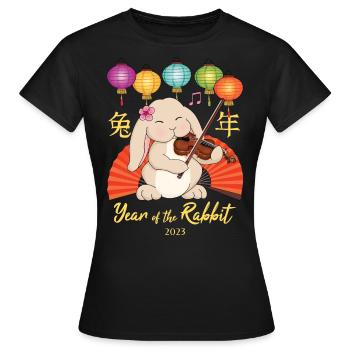 Geige spielt Kaninchen Chinesisches Neujahr 2023 - Frauen T-Shirt - Schwarz - Vorne - AI Model Female 172 dark (172cm)