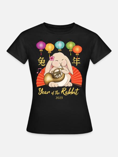 French Horn Rabbit for Chinese New Year 2023 - Women's T-Shirt - black