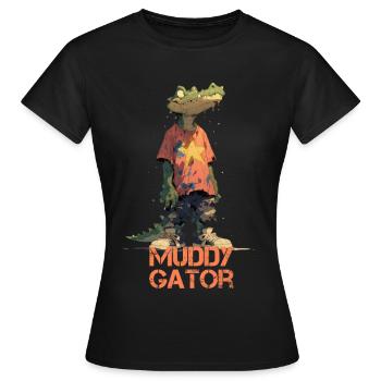 Muddy Gator - Lustiges Krokodil im Schmuddellook - Frauen T-Shirt - Schwarz - Vorne - AI Model Female 172 dark (172cm)