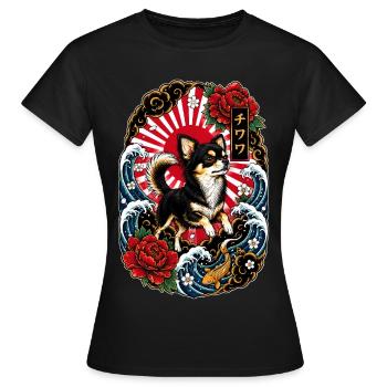 Chihuahua im japanischen Tattoo Style - Frauen T-Shirt - Schwarz - Vorne - AI Model Female 172 dark (172cm)