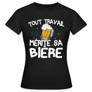Tout travail mérite sa bière - T-shirt Femme - noir - Devant - AI Model Female 172 dark (172cm)