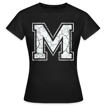 Un caractère m dans blanc in Used Look - T-shirt Femme - noir - Devant - AI Model Female 172 dark (172cm)