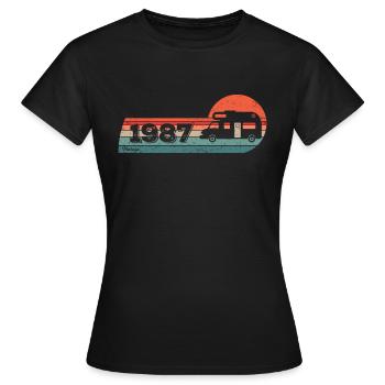 Motorhome Driver Camping born 1987 Birthday - Women's T-Shirt - black - Front - AI Model Female 172 dark (172cm)