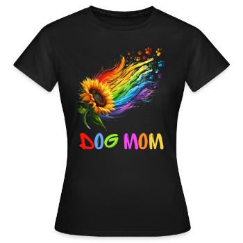 Chien Maman Chien Tournesol Arc-en-ciel Pattes Wow - T-shirt Femme - noir - Devant - AI Model Female 172 dark (172cm)