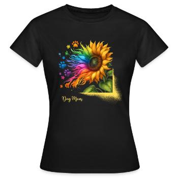 Dog Mom Hund Muttertag Regenbogen Sonnenblume Wau - Frauen T-Shirt - Schwarz - Vorne - AI Model Female 172 dark (172cm)
