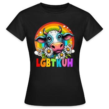 LGBTQ vache arc-en-ciel CSD fleur mode de vie drôle - T-shirt Femme - noir - Devant - AI Model Female 172 dark (172cm)