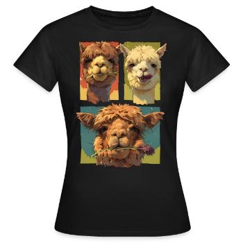 Süßes Alpaka-Trio, lustige Alpaka-Gesichter, bunt - Frauen T-Shirt - Schwarz - Vorne - AI Model Female 172 dark (172cm)