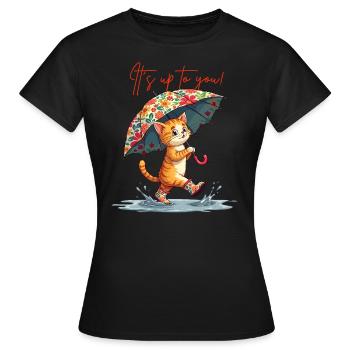 Cat Courage Positive Thinking Puddle Umbrella Cute - Women's T-Shirt - black - Front - AI Model Female 172 dark (172cm)