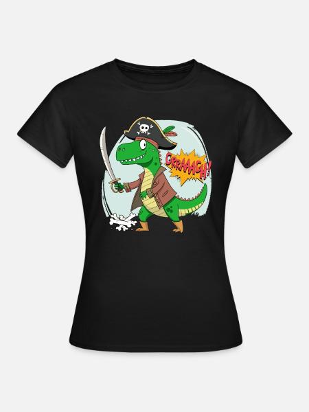 Karneval Geburtstag Pirat Dinosaurier Piratenhut - Frauen T-Shirt - Schwarz