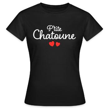 Femme Chatoune Humour Mot Affectueux Couple - T-shirt Femme - noir - Devant - AI Model Female 172 dark (172cm)