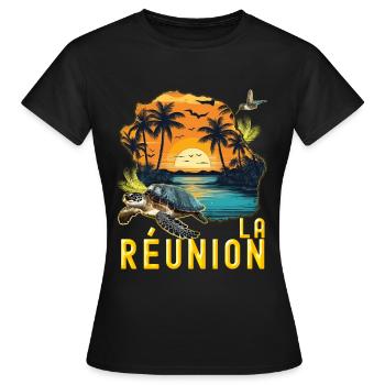 Carte De L'île de la Réunion Tortue Cadeau - T-shirt Femme - noir - Devant - AI Model Female 172 dark (172cm)
