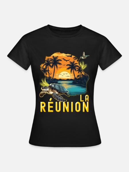 Carte De L'île de la Réunion Tortue Cadeau - T-shirt Femme - noir