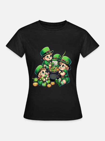 Glückliche Leprechaun (Irischer Kobold)-Babys - Frauen T-Shirt - Schwarz