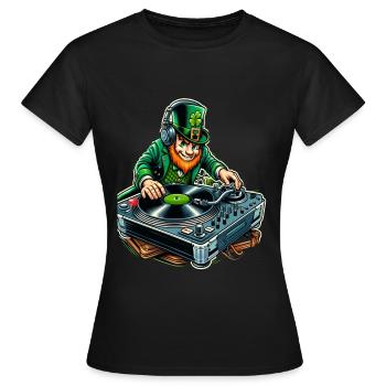 DJ Leprechaun (Irischer Kobold) - Frauen T-Shirt - Schwarz - Vorne - AI Model Female 172 dark (172cm)