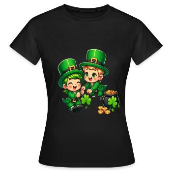 Duo de lutins espiègles (lutin irlandais) - T-shirt Femme - noir - Devant - AI Model Female 172 dark (172cm)
