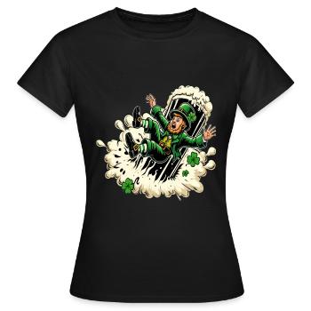 Fallender Leprechaun (Irischer Kobold) - Frauen T-Shirt - Schwarz - Vorne - AI Model Female 172 dark (172cm)