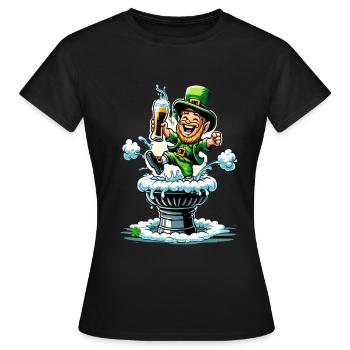 Springender Leprechaun (Irischer Kobold) - Frauen T-Shirt - Schwarz - Vorne - AI Model Female 172 dark (172cm)