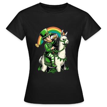 Lama chevauchant un lutin (lutin irlandais) - T-shirt Femme - noir - Devant - AI Model Female 172 dark (172cm)