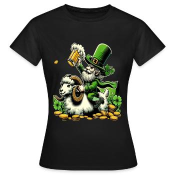 Bélier chevauchant un lutin (lutin irlandais) - T-shirt Femme - noir - Devant - AI Model Female 172 dark (172cm)