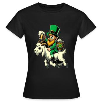 Lutin chevauchant une chèvre (lutin irlandais) - T-shirt Femme - noir - Devant - AI Model Female 172 dark (172cm)