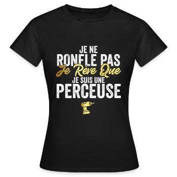 Perceuse Hurmour Bricolage pour Papa Bricoleur - T-shirt Femme - noir - Devant - AI Model Female 172 dark (172cm)