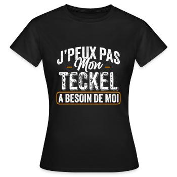 J'Peux Pas Mon Teckel A Besoin De Moi - T-shirt Femme - noir - Devant - AI Model Female 172 dark (172cm)