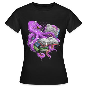 Lire La bibliothèque poulpe - T-shirt Femme - noir - Devant - AI Model Female 172 dark (172cm)