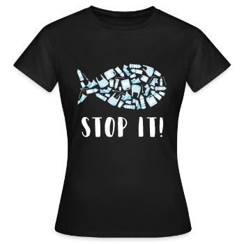 Inondation plastique océan mer animaux environnement upcycling - T-shirt Femme - noir - Devant - AI Model Female 172 dark (172cm)