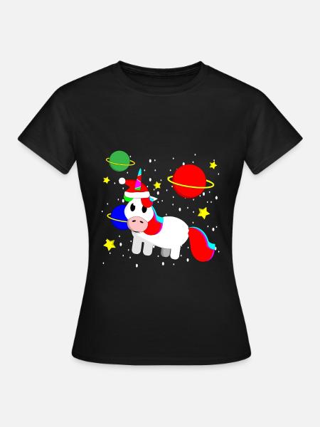 Einhorn Weihnachten Weihnachtspulli Weltall - Frauen T-Shirt - Schwarz