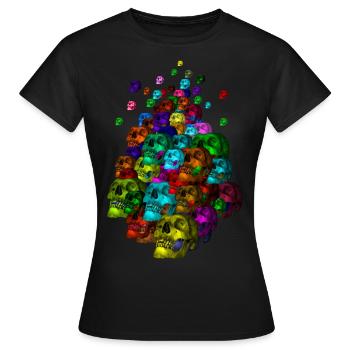 Bunter Schädel-Haufen - Frauen T-Shirt - Schwarz - Vorne - AI Model Female 172 dark (172cm)