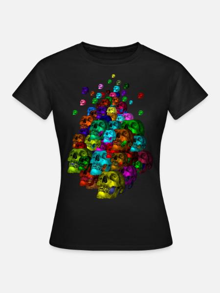 Bunter Schädel-Haufen - Frauen T-Shirt - Schwarz
