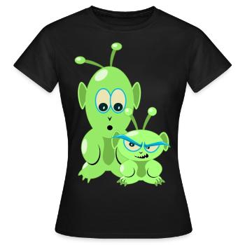 Deux petits aliens drôles - des martiens cool - T-shirt Femme - noir - Devant - AI Model Female 172 dark (172cm)