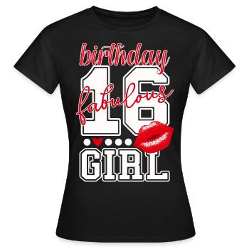 sweet 16. Geburtstag birthday girl College Nummer - Frauen T-Shirt - Schwarz - Vorne - AI Model Female 172 dark (172cm)