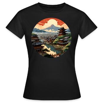Ville médiévale japonaise - T-shirt Femme - noir - Devant - AI Model Female 172 dark (172cm)
