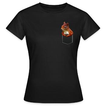 EICHHÖRNCHEN IN BRUSTTASCHE - Frauen T-Shirt - Schwarz - Vorne - AI Model Female 172 dark (172cm)